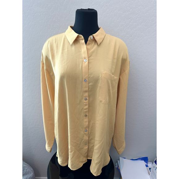 J. JILL | Mustard Yellow Button Down Blouse Long Sleeve Collared Shirt | Size XL - Picture 2 of 7